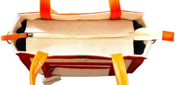 Ladies Hand/Tote Bag, 100% Top Grain Cowhide Leather & Jute Fabric