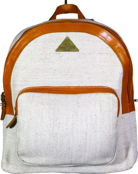 Unisex Office Bag/Backpack/School Bag; Leather & Golden Fibre of Natural Jute Fabric.