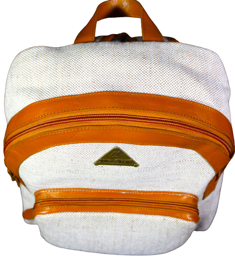 Unisex Office Bag/Backpack/School Bag; Leather & Golden Fibre of Natural Jute Fabric.
