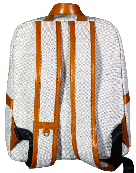 Unisex Office Bag/Backpack/School Bag; Leather & Golden Fibre of Natural Jute Fabric.