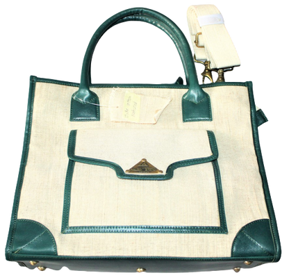 Unisex Hand Bag/ Shoulder Bag; 100% Top Grain Cowhide Leather and Jute Fabric