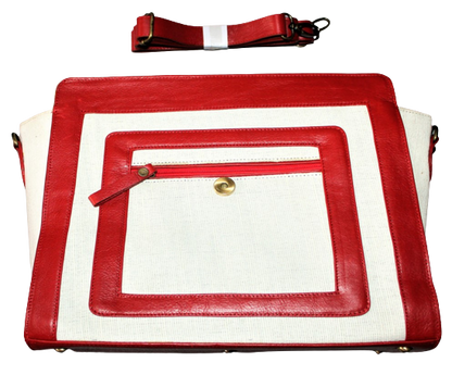 Ladies Hand Bag, 100% Top Grain Cowhide Leather & Jute Fabric