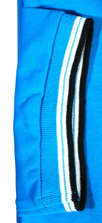 Polo Shirt for Men, Bright Blue with Black & White Stripe on Collar & Sleeves. Lavish Trend - London