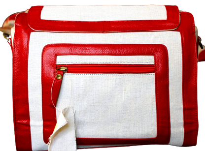 Ladies Hand Bag, 100% Top Grain Cowhide Leather & Jute Fabric