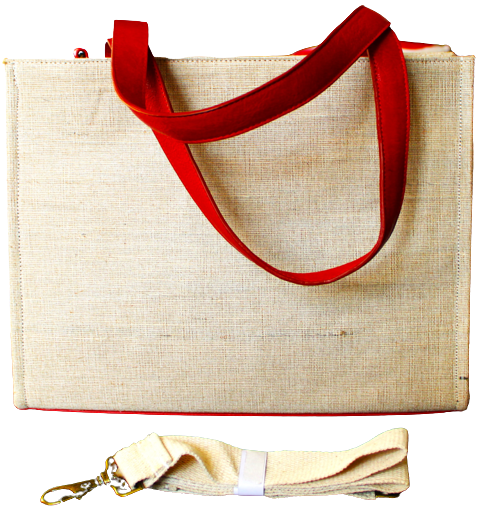 Unisex Hand Bag, 100% Top Grain Cowhide leather & Natural Jute Fabric