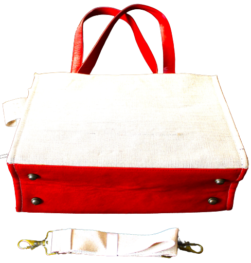 Unisex Hand Bag, 100% Top Grain Cowhide leather & Natural Jute Fabric