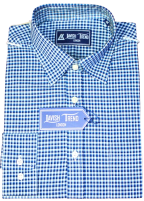 Blue, White and Black Check; Full Sleeve, Button Free Collar, Men Shirt