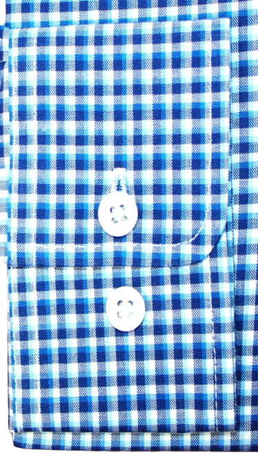 Blue, White and Black Check; Full Sleeve, Button Free Collar, Men Shirt