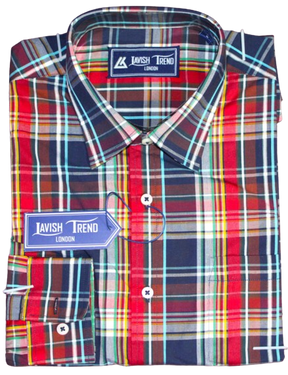 Check Shirt for Men, Multicolour, Full Sleeves, Button-free Collar.  Lavish Trend - London.