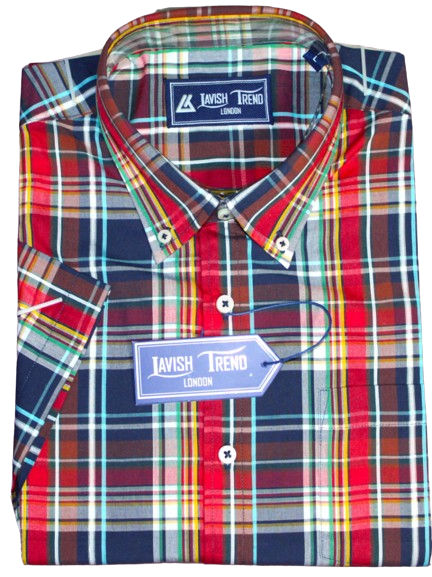 Check Shirt for Men, Multicolour, Short Sleeves, Button-down Collar.  Lavish Trend - London.