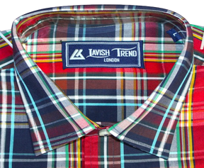 Check Shirt for Men, Multicolour, Short Sleeves, Button-free Collar.  Lavish Trend - London.