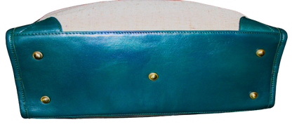 Unisex Hand Bag/ Shoulder Bag; 100% Top Grain Cowhide Leather and Jute Fabric
